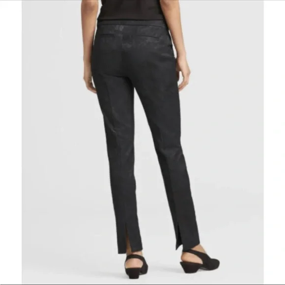 Eileen Fisher Fresco Organic Cotton Blend Textured Black Jacquard Pant Size 8 - Picture 2 of 8